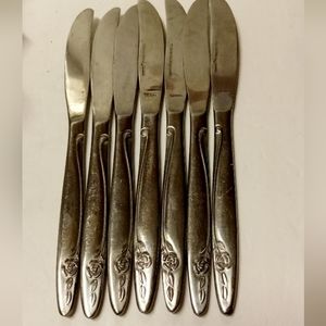 7 Vintage silverware Cosmos Dinner Knives Rose  Stem Stainless Steel Replacement